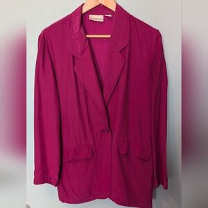 Vintage 100% Silk Oversized Blazer Fuchsia Magenta Liz Claiborne 8